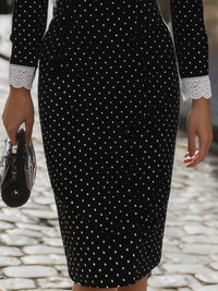 Black Polka Dot Lace Collar Pencil Skirt (detachable Lace Collar)