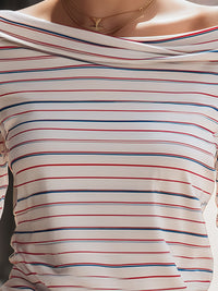 Off-Shoulder Draped Striped Knit Top