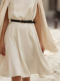 Elegant Cape-Drape Satin A-Line Dress