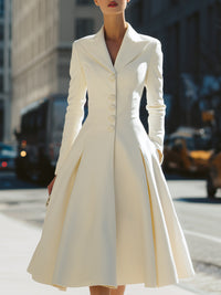Ivory Longline Blazer Dress With Pleated Skirt