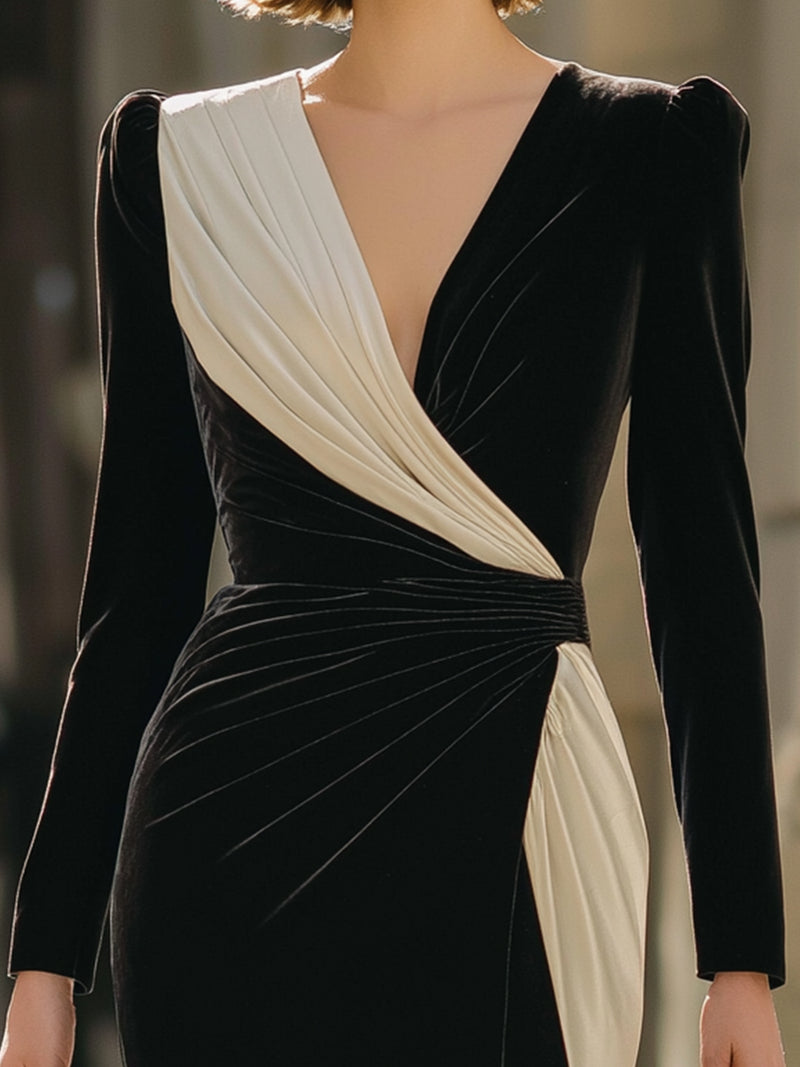 Black And Ivory Velvet Evening Gown