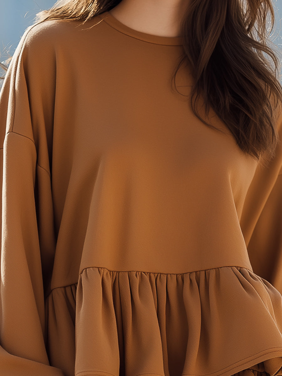 Caramel Ruffled Tiered Mini Dress