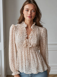 Ruffled Tie-Neck Floral Chiffon Blouse