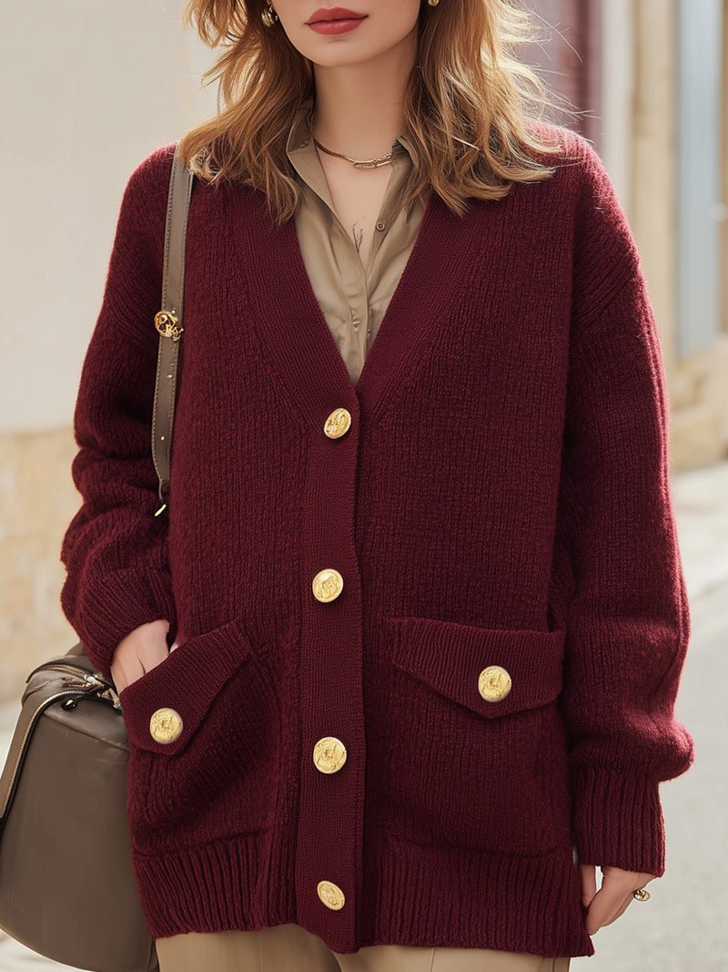 Knit Cardigan With Gold-Tone Buttons