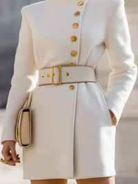 Asymmetric Button Military Coat