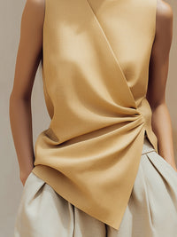 Elegant Asymmetrical Draped Sleeveless Blouse