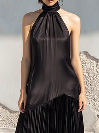 Halter Neck Pleated Hem Maxi Dress