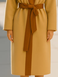Wrap Coat With Contrast Trim And Tie Belt