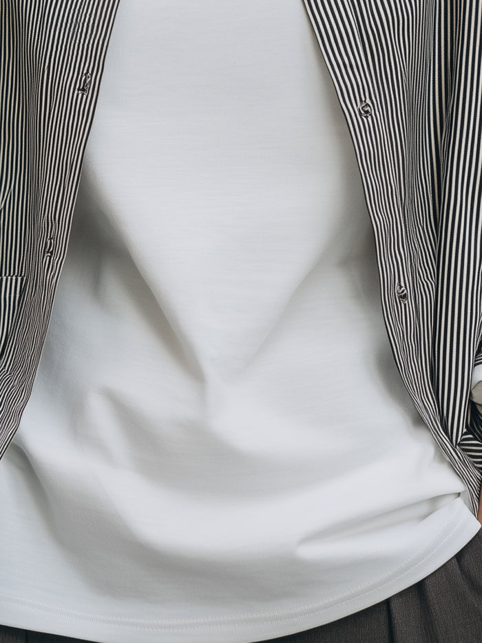 Striped Stand-Collar Shirt And Long-Sleeve T-Shirt Two-Piece Set