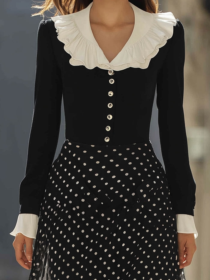 Ruffled Collar Polka Dot Maxi Dress