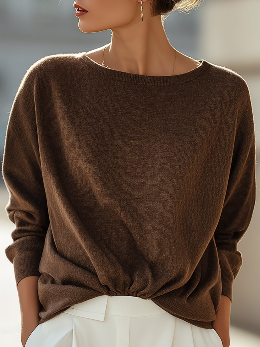 Mocha Brown Drawstring Hem Knit Top