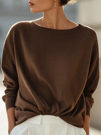 Mocha Brown Drawstring Hem Knit Top