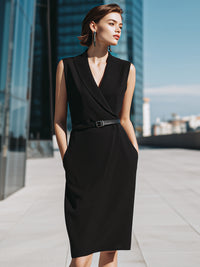 Sleeveless Belted Wrap Midi Dress