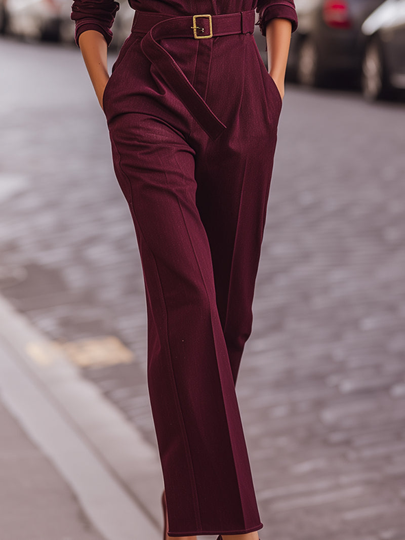 Burgundy Belted Utility Jumpsuit