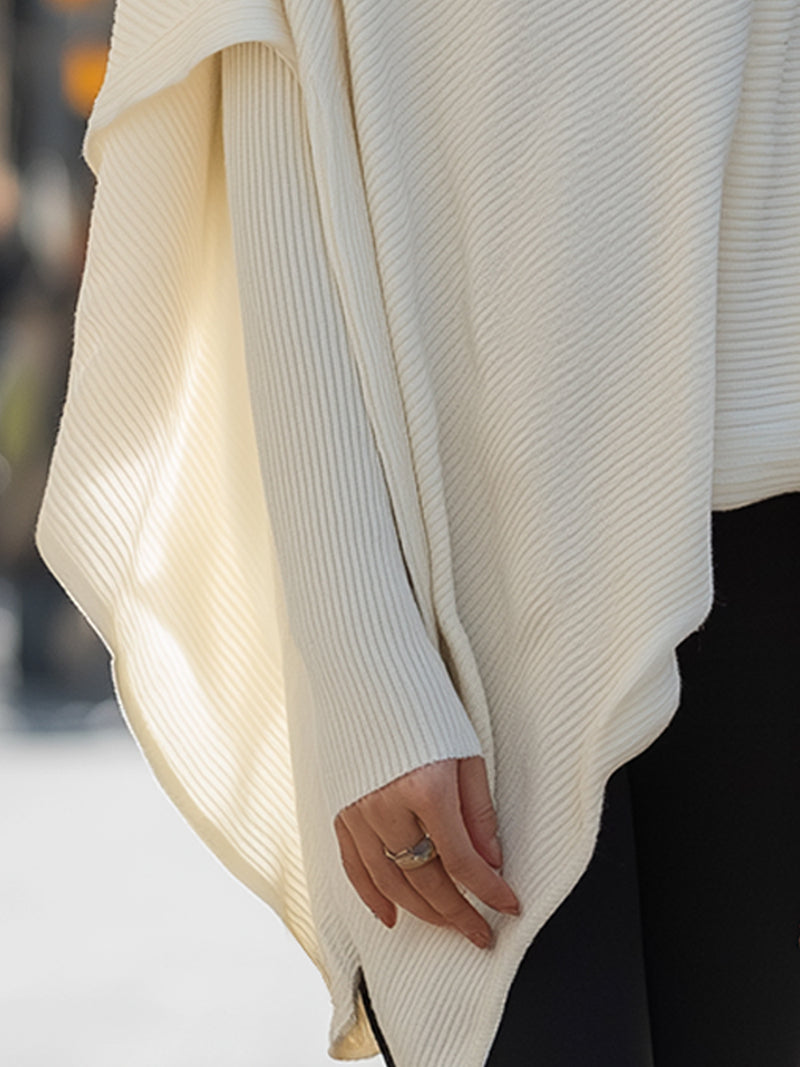 Asymmetric Cape Sweater With Draped Scarf Collar