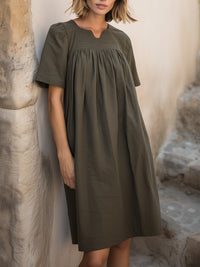 Smocked Yoke Short Sleeve Midi Dress