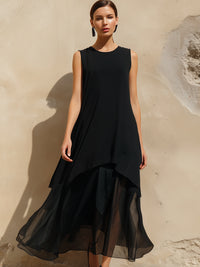 Women’s Layered Chiffon Asymmetric Hem Midi Dress