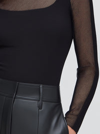 Sheer Mesh Panel Long-Sleeve Knit Top