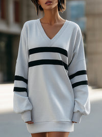 Oversized V-Neck Sweatshirt With Black Stripe Detail
