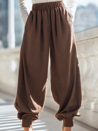Brown Striped High-Waisted Balloon Pants