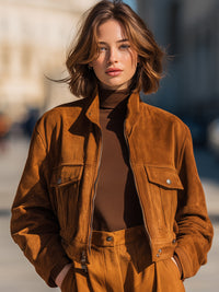 Caramel Suede Cropped Jacket