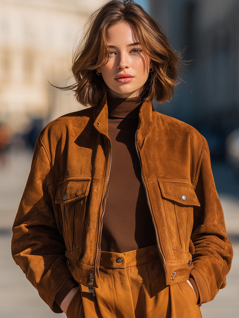 Caramel Suede Cropped Jacket