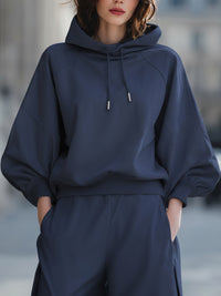 Navy Relaxed Hoodie With Raglan Sleeves