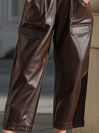Chocolate Brown Faux Leather Overalls