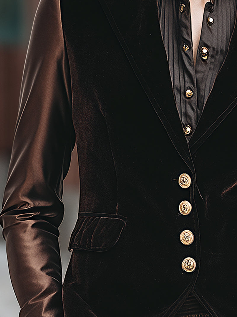 Velvet Command Blazer With Satin Sleeves