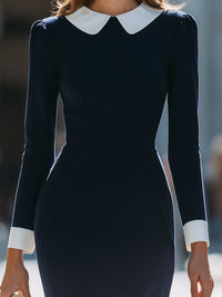 Midnight Navy Contrast Collar Dress
