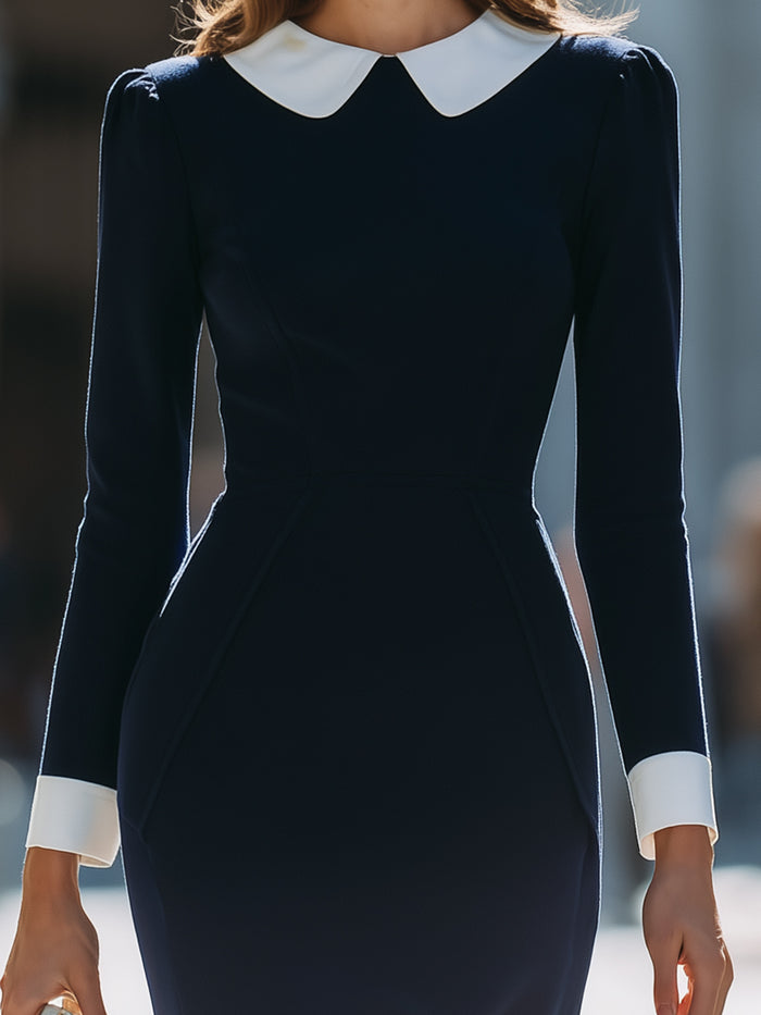 Midnight Navy Contrast Collar Dress