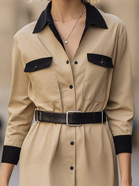 Contrast Collar Trench Dress
