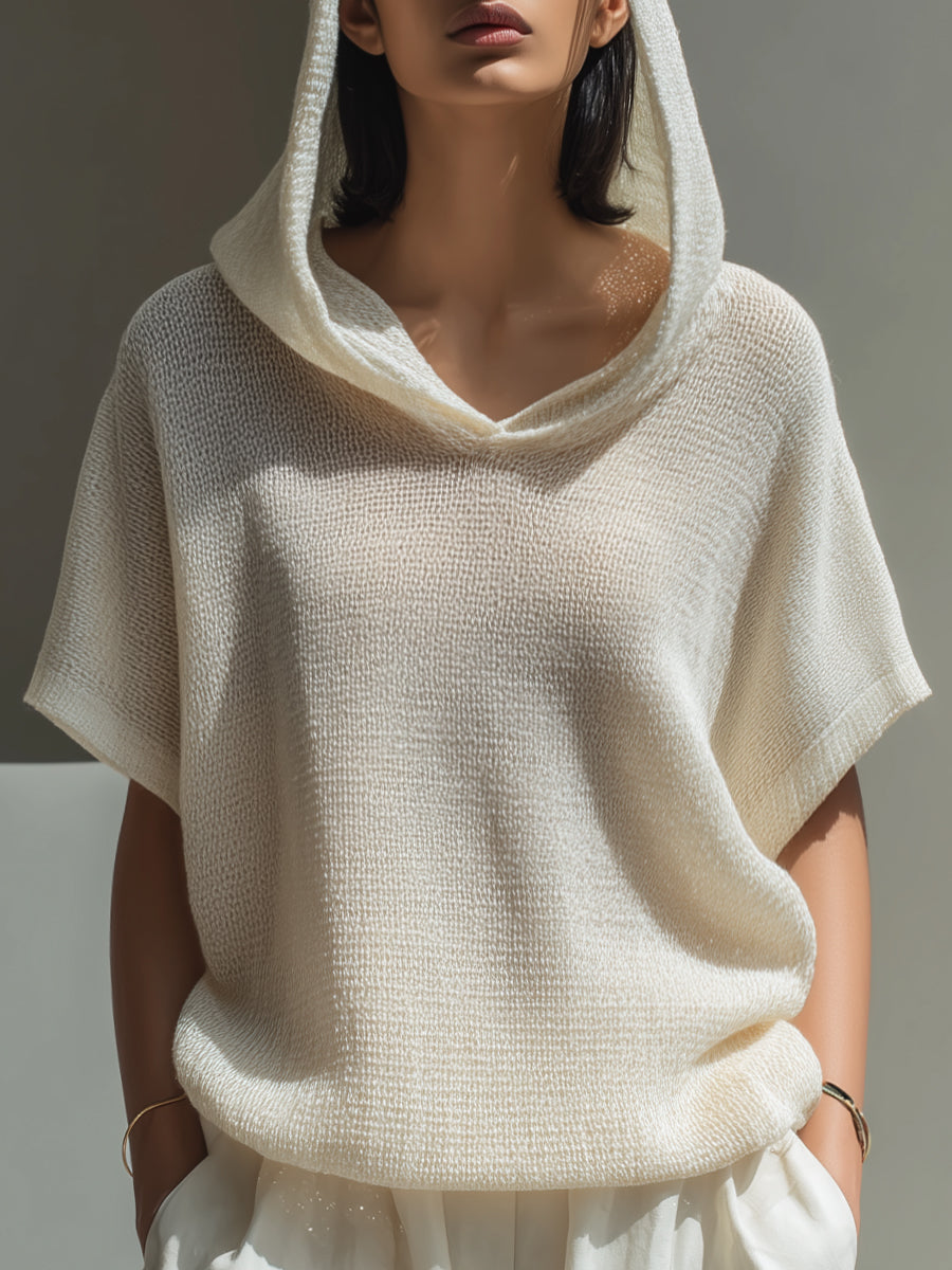 Relaxed Hooded Textured Short-Sleeve Top