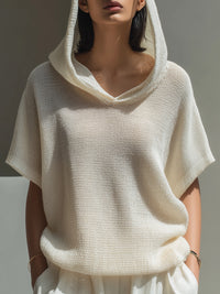 Relaxed Hooded Textured Short-Sleeve Top