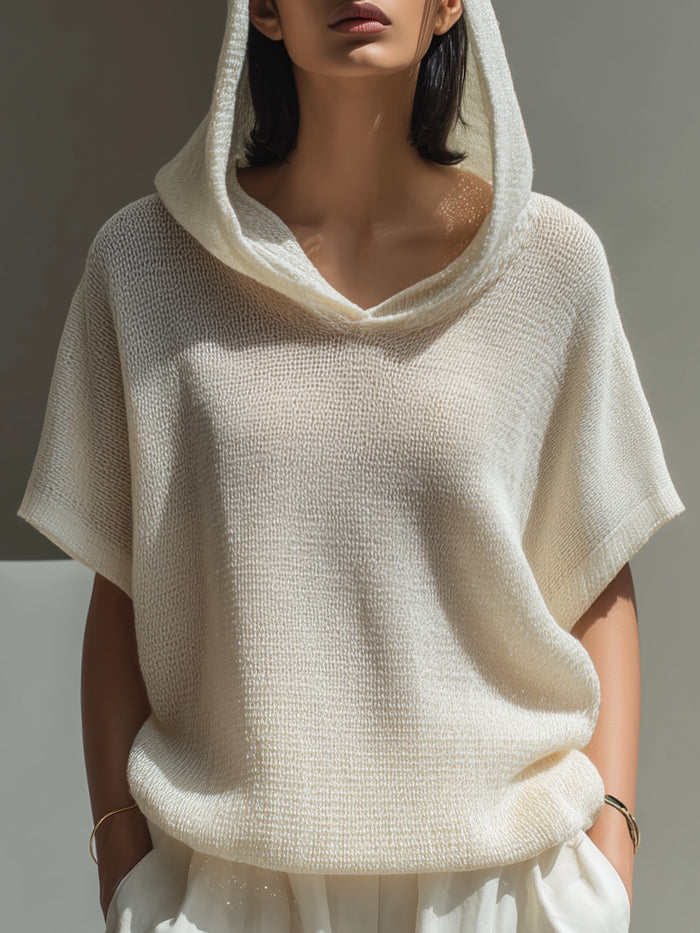 Relaxed Hooded Textured Short-Sleeve Top