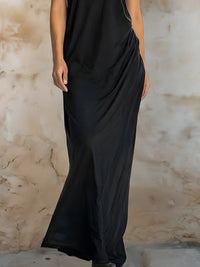 Draped Cowl-Neck Short Sleeve Maxi Dress