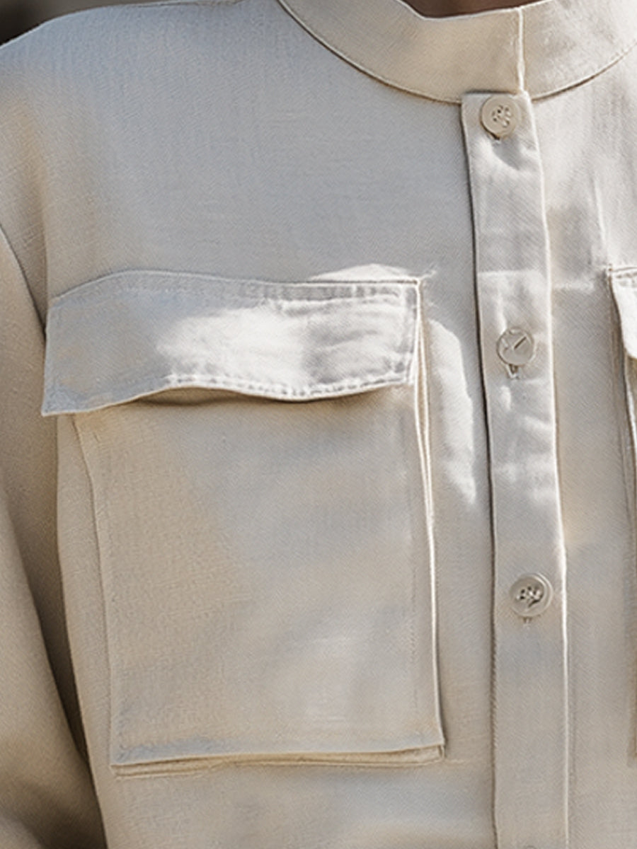 Ivory Belted Utility Shirt Jacket