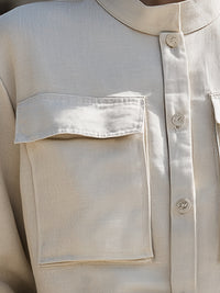 Ivory Belted Utility Shirt Jacket