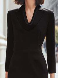 Black Draped V-Neck Long-Sleeve Sheath Dress