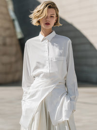 Asymmetric Drape Detail Oversized White Shirt