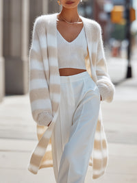 Cream Striped Knitted Cardigan