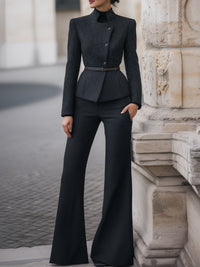 Tailored Sparkle Long Sleeve Blazer & Flared Pants Set