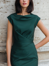 Draped Neck Sleeveless Midi Sheath Dress