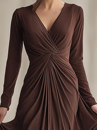 Mocha Draped Long-Sleeve Maxi Dress