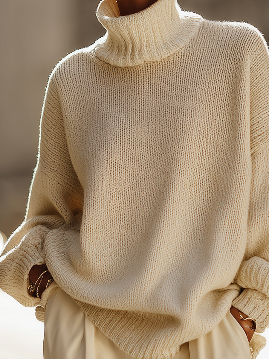 Cream Oversized Turtleneck Sweater