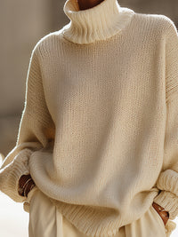 Cream Oversized Turtleneck Sweater