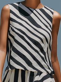 Sleeveless Striped Top And Printed Skirt Two-Piece Set