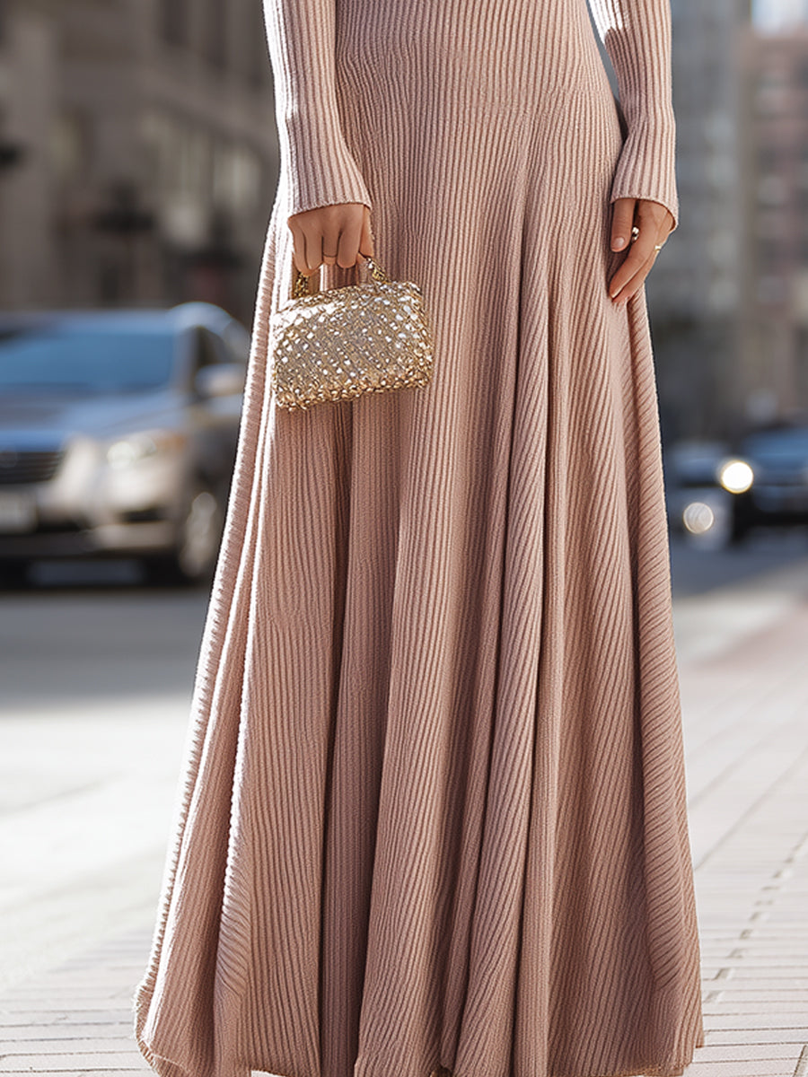 Off-Shoulder Ribbed Knit Maxi Dress