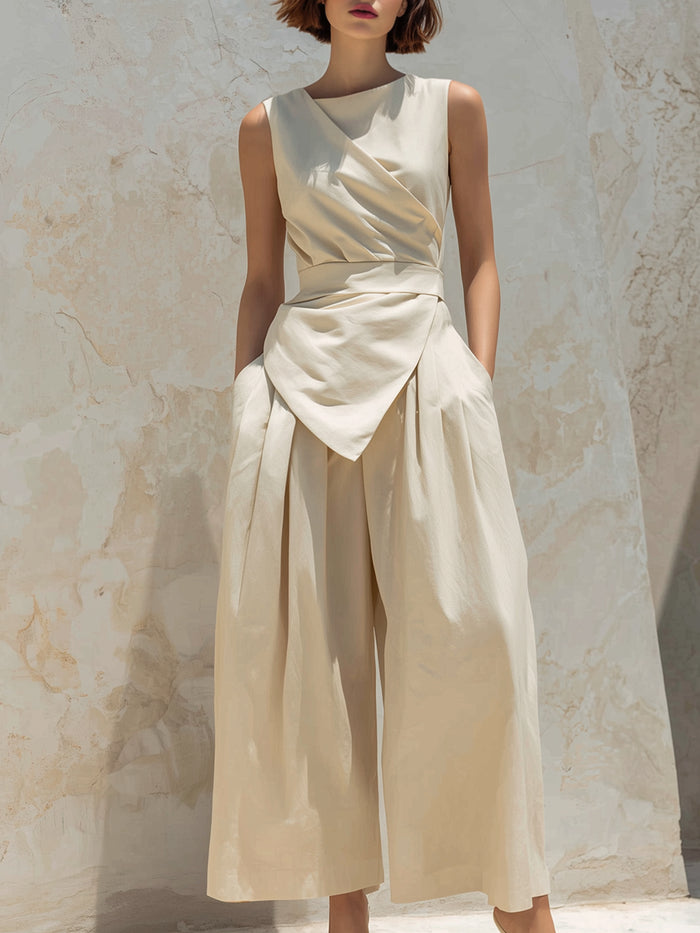 Elegant Wrap-Front Wide-Leg Jumpsuit