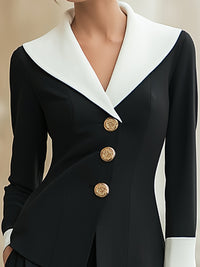 Black And White Double-Breasted Blazer With Gold Buttons